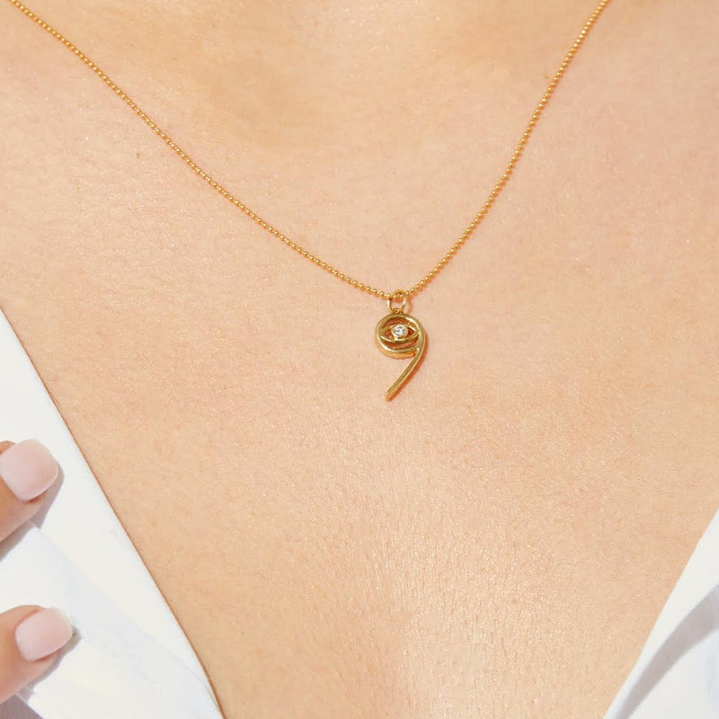 14k Eye Diamond Numerology Necklace Number 9