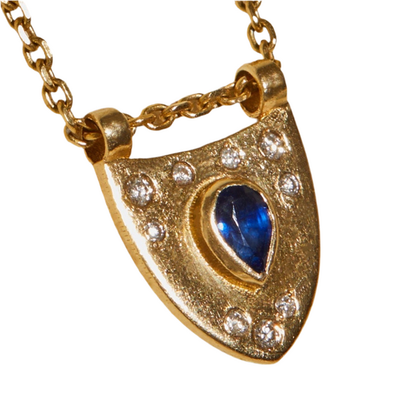 Pendentif Diamants Saphirs Bleus Or Jaune 14k