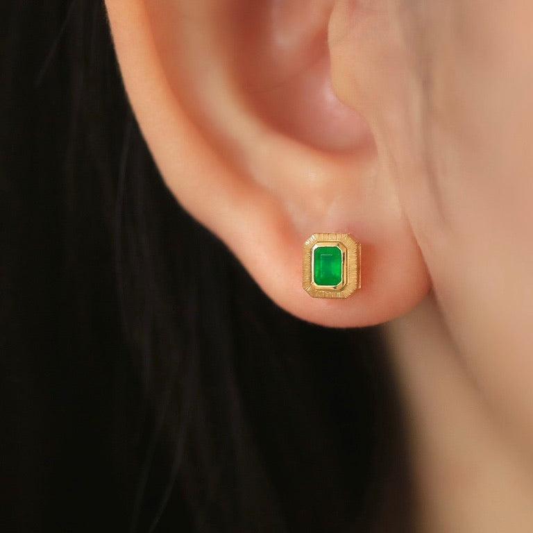 Octagonal Emerald Studs