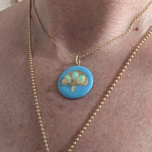 Opals Third Eye Mushroom 14k Medallion