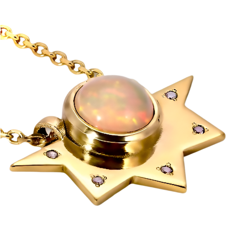 Golda 14K Opal Sun Pendant Necklace