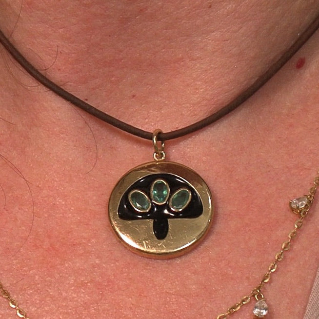 Earth Emeralds 14k Mushroom Medallion