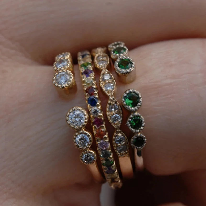 Emeralds 14k Beaded Cuff Ring