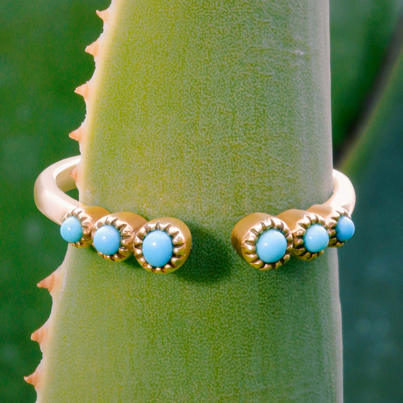 14k Venus Open Cuff Ring Handcrafted with Turquoise-Eve Stones