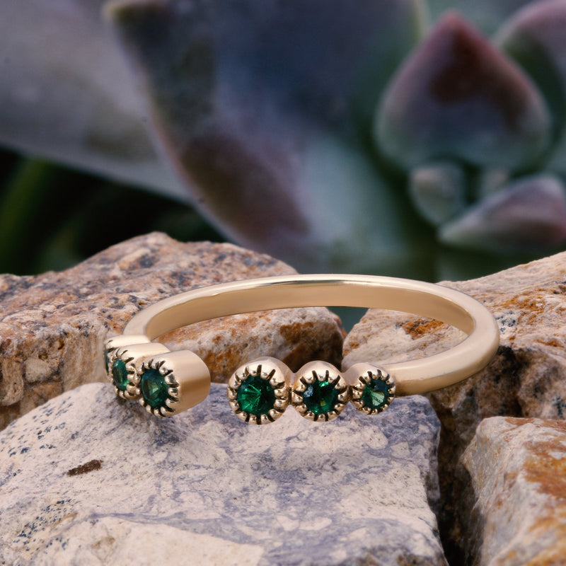 18k Eve Stones Beaded open cuff ring with Emeralds-Eve Stones