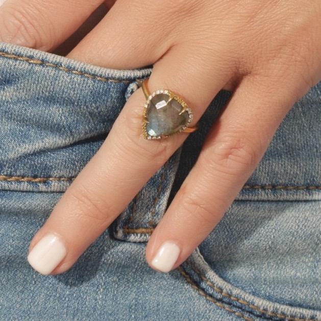 18K HEART RING WITH LABRADORITE & DIAMONDS-Eve Stones