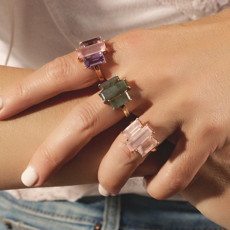 18K EMERALD CUT | PINK QUARTZ RING-Eve Stones