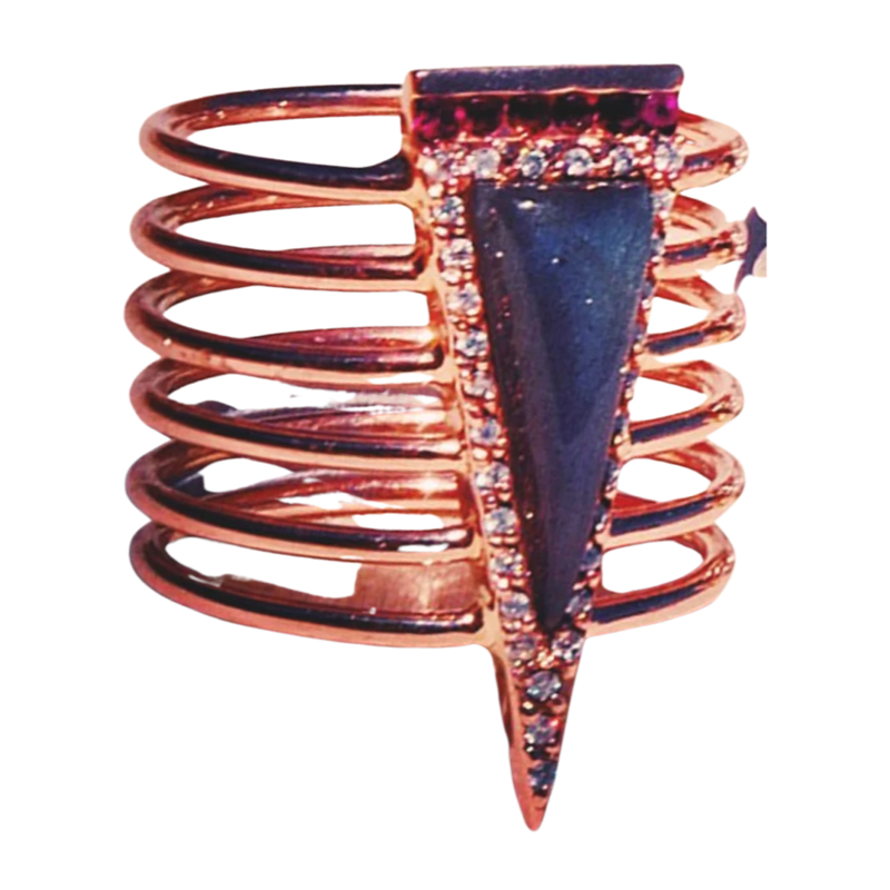 Delphine Pyramidal Labradorite Rubies & Diamonds Rose Ring