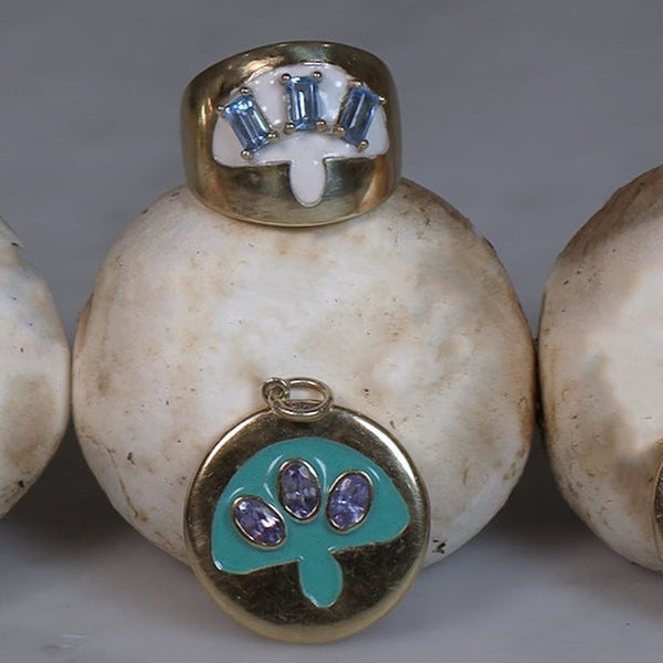 Water Tanzanites Bronze Mushroom Medallion