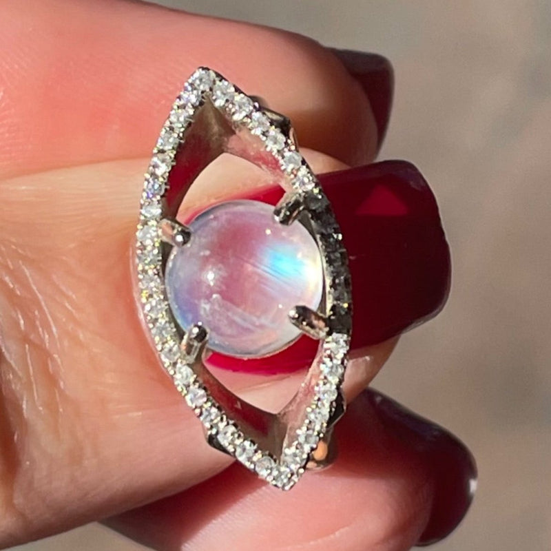 Moonstone & Diamonds Eye Ring 14k Handcrafted Locally Ring