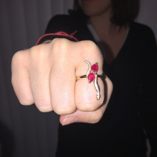 14k Gecko Bi-Rubies Ring