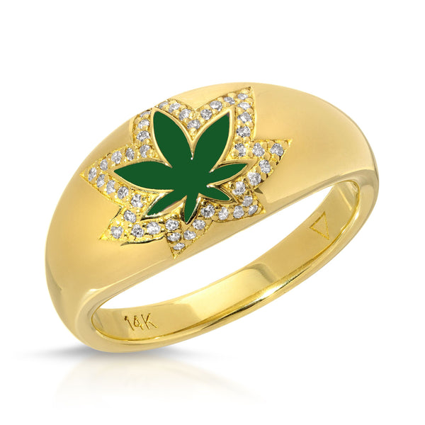 Lola Mary Jane 14k Diamonds Pave Leaf Ring