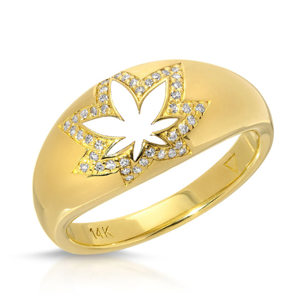 Mamilla 14k Diamonds Gold Leaf Ring