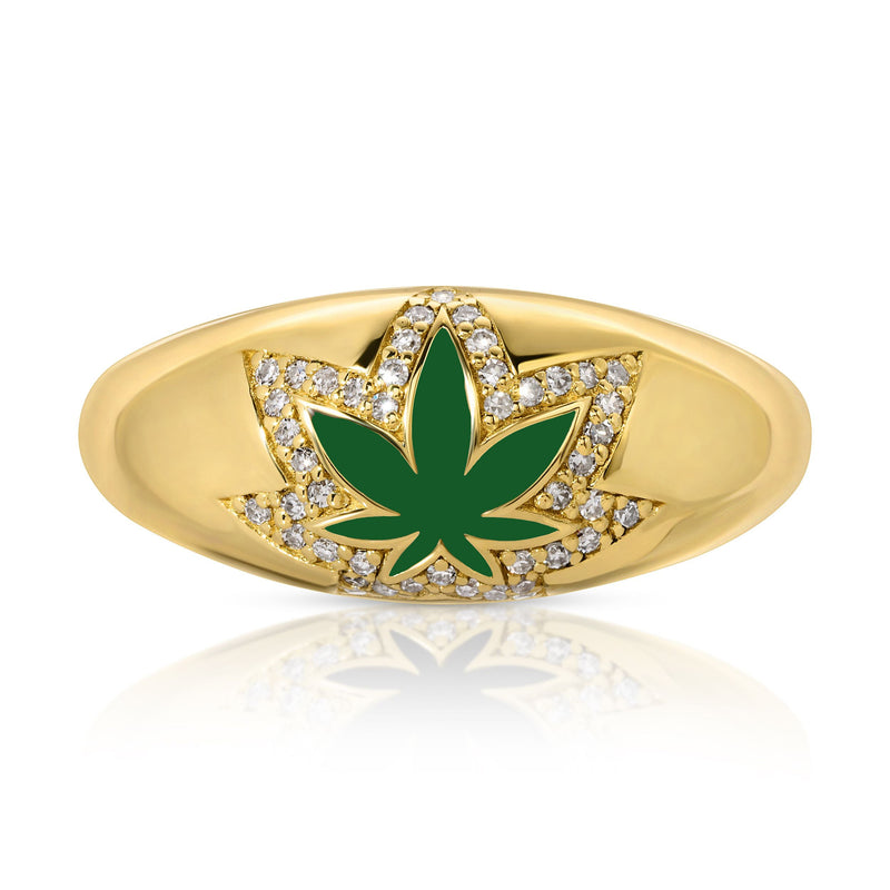 Lola Mary Jane 14k Diamonds Pave Leaf Ring