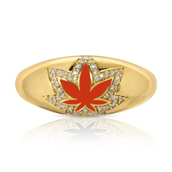 Elia 14k Gold Diamonds Leaf Ring