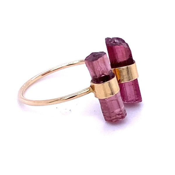 Pink Tourmalines Double Wrapped Bezel 14k Ring