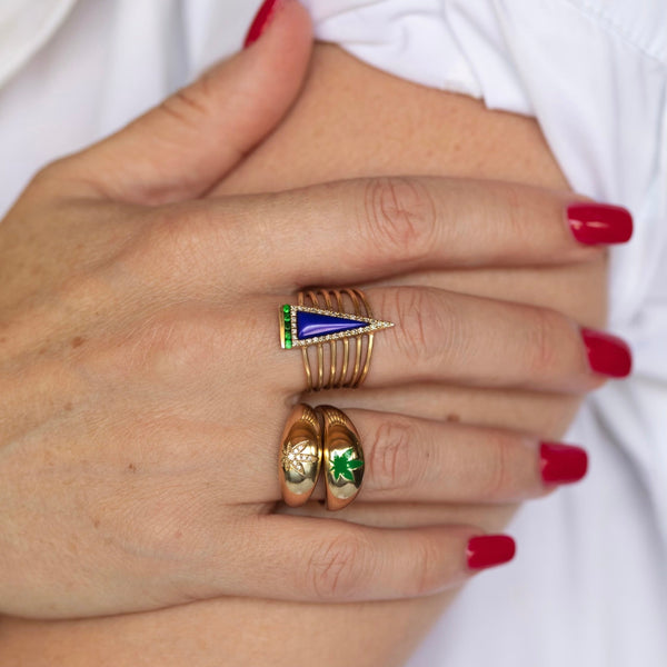 Sheila Emeralds Pave Leaf Ring