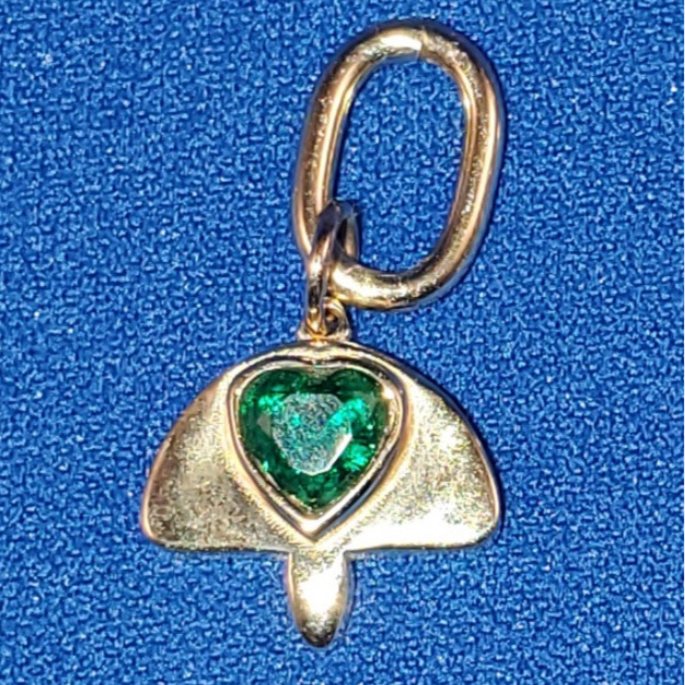 Mushroom 14k Emerald heart medallion