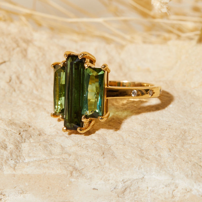 Eve 14k Tri-Rectangle Tourmalines Ring