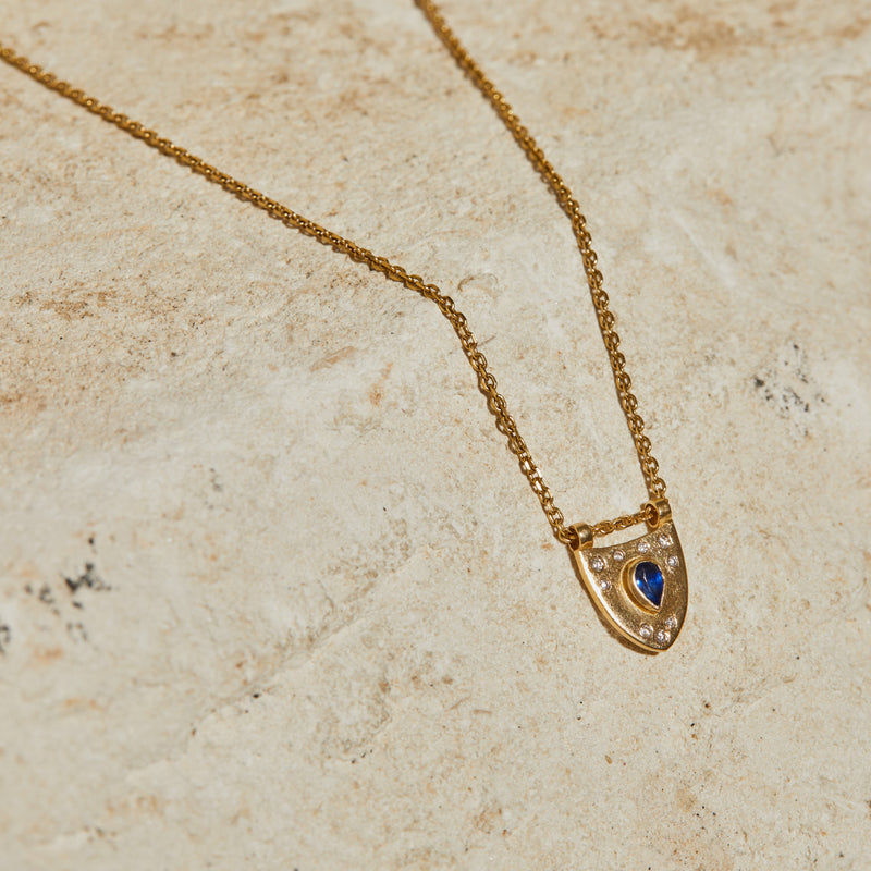 Pendentif Diamants Saphirs Bleus Or Jaune 14k