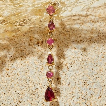 Boucles d'Oreilles Tourmalines Roses 18k & Rubis Tear Drops