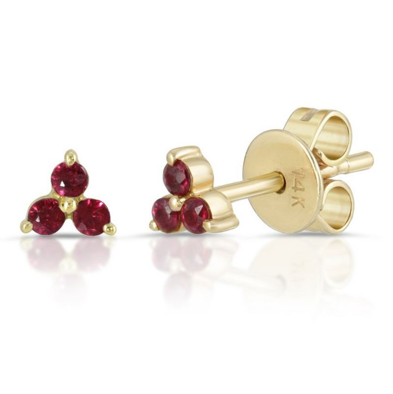 14K trio-studs Rubies Earrings