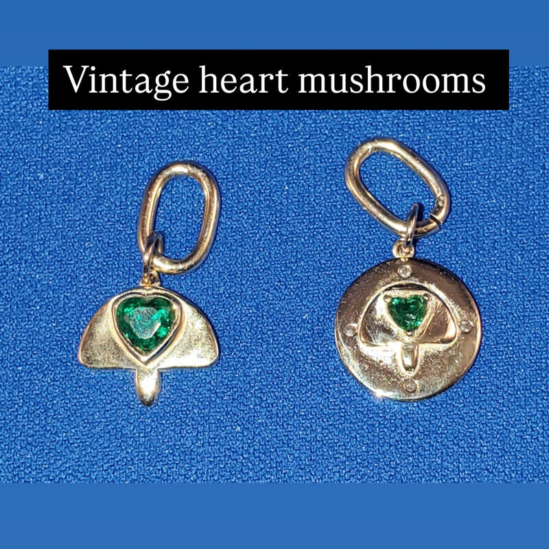 Mushroom 14k Emerald heart medallion