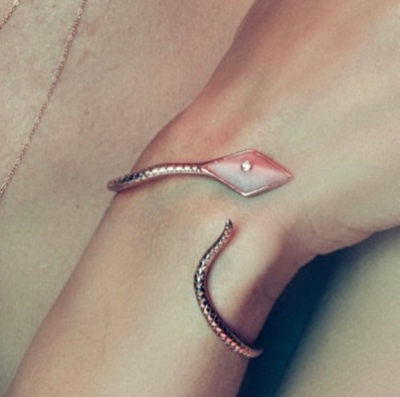 Pink Jade Silver Snake Bracelet