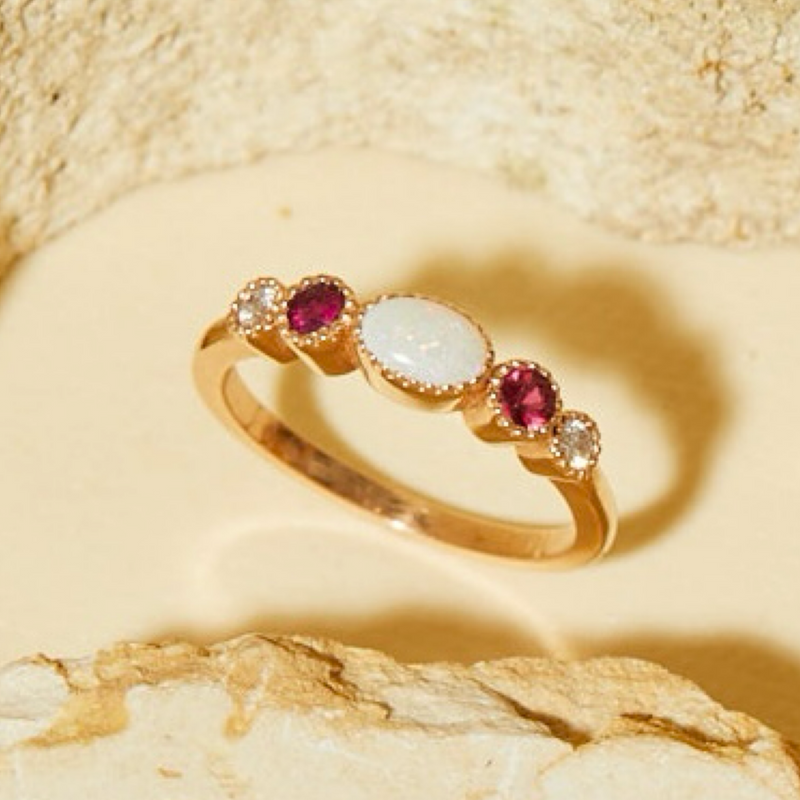 Rafie 14k Opal Ruby Diamond Ring