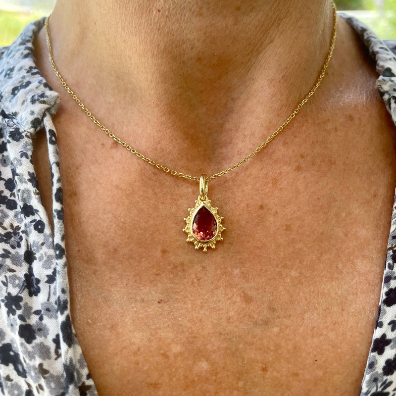 Jasmine Tourmaline Gold Drop Pendant