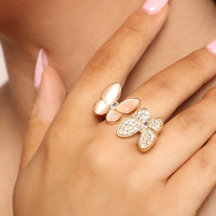 18k Two Butterfly Between the finger Ring