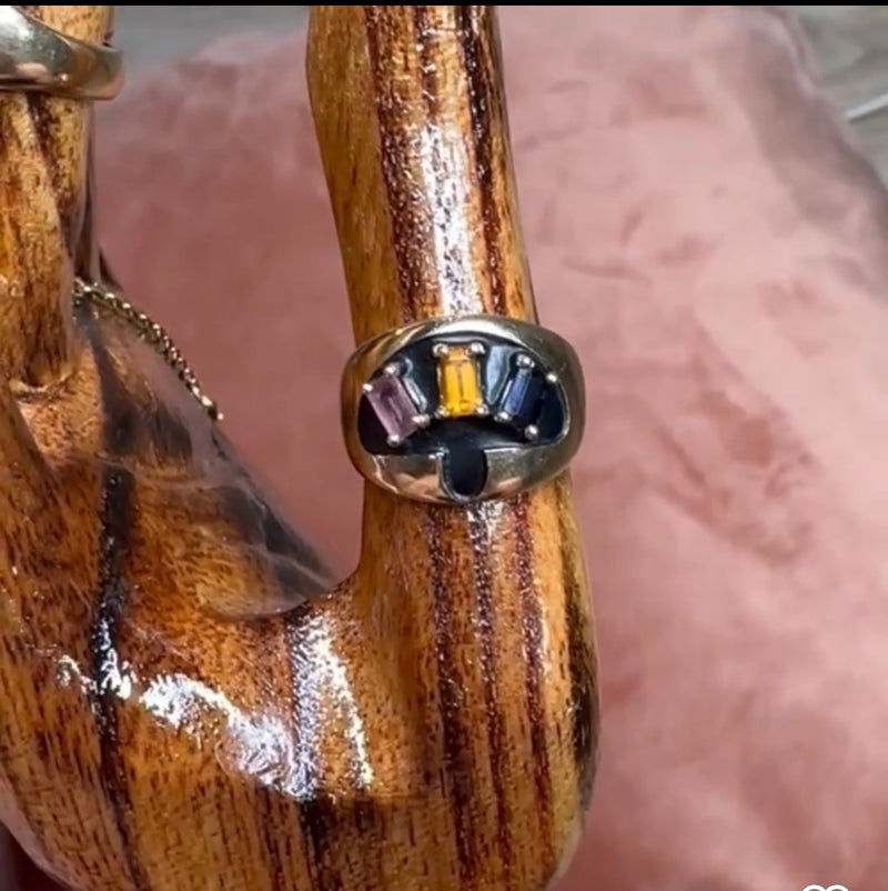 Magical Ava Emerald cut Swiss Topaz 14k Mushroom Ring