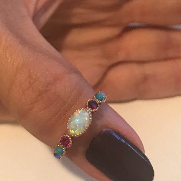 Jen 14k Opal Ruby Diamond Ring
