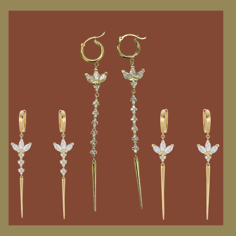 Sarah 14k Single Marquis Spike Dangling Earrings