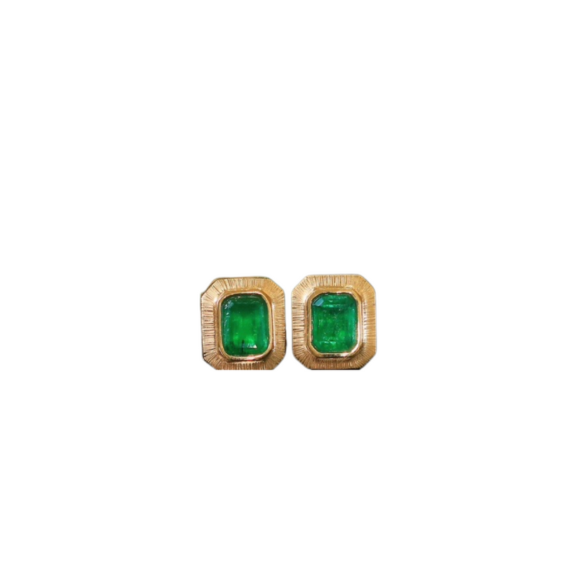 Octagonal Emerald Studs