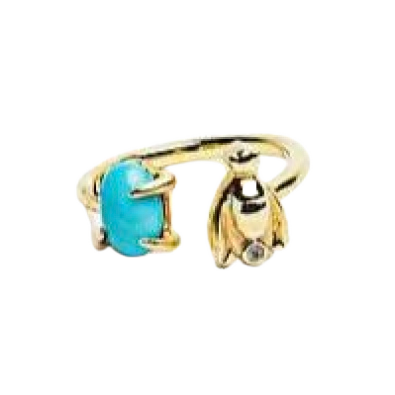 Turquoise Bee 14k Yellow Gold