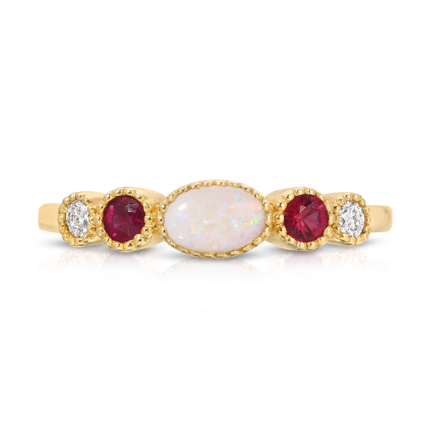 Jen 14k Opal Ruby Diamond Ring