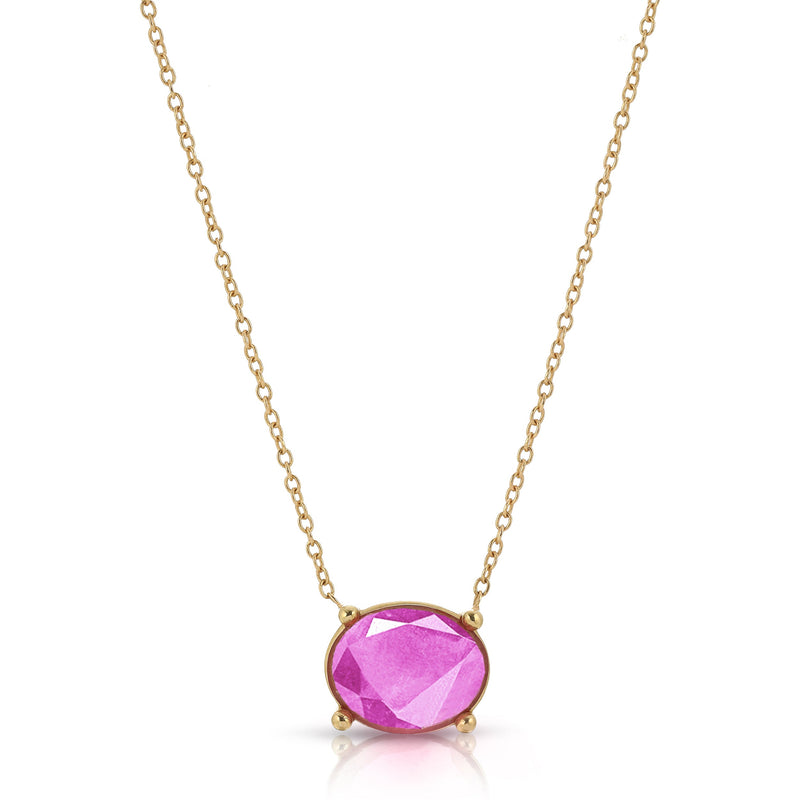 14K Gold Oval Pink Tourmaline Necklace