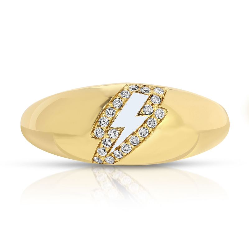 14k Solid Gold White Bolt Bubble Ring-Large