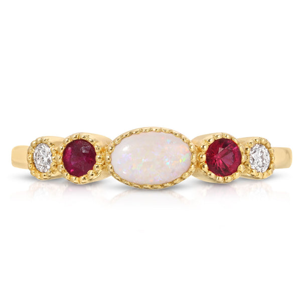 Jen 18k Opal Ruby Diamond  Ring
