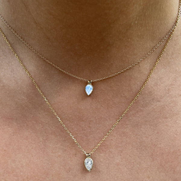 14k Gold Pear Shape Moonstone Necklace