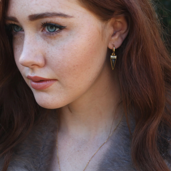 Casey 18k Triangle Giza Dangling Labradorite & Diamonds Earrings