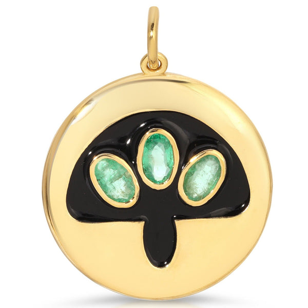 Magical Earth Emeralds 14k Good Luck Mushroom Medallion