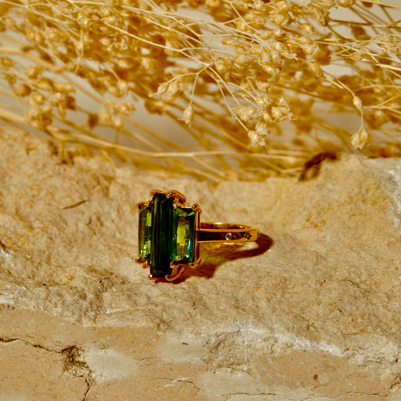 Eve 14k Emerald cut Green Tourmalines Ring