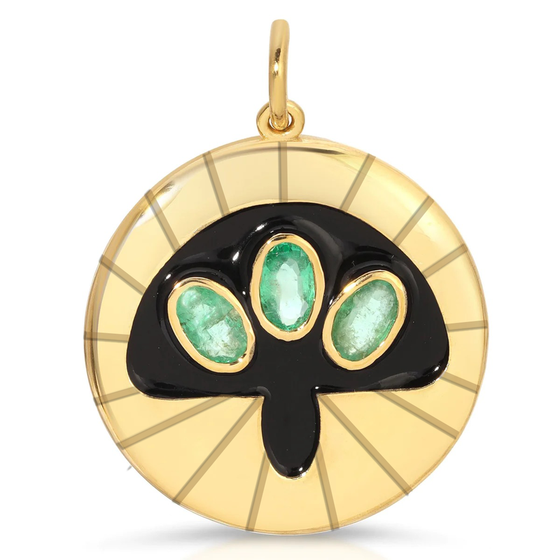 Magical Earth Emeralds 14k Good Luck textured Mushroom Medallion