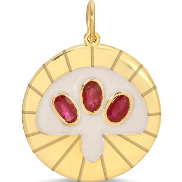 Magical Ribbed Air Ruby 14k Good Luck textured Mushroom Medallion // Breathe forward and reveal my true thoughts
