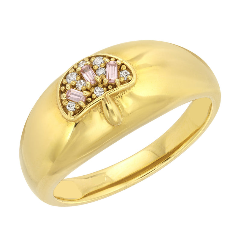 Misha Pink Sapphires Baguette&Diamonds Pave Mushroom Ring