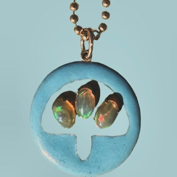 Opals Third Eye Mushroom 14k Medallion