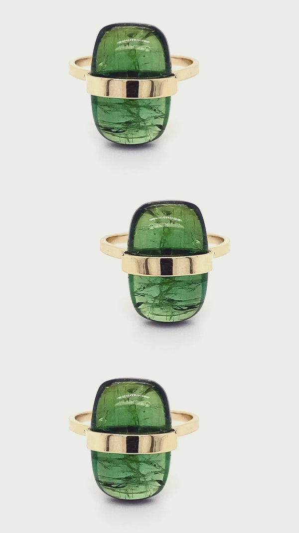 Green Tourmaline 14k Gold Wire Wrapped Ring