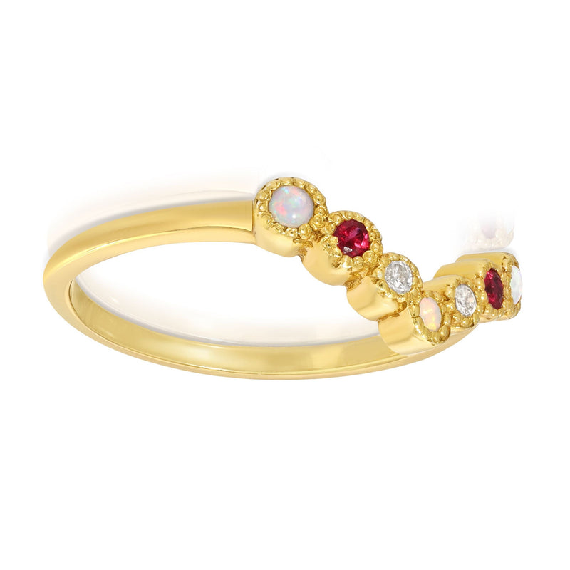 Aline 14k Opals , Rubies and Diamonds V Ring